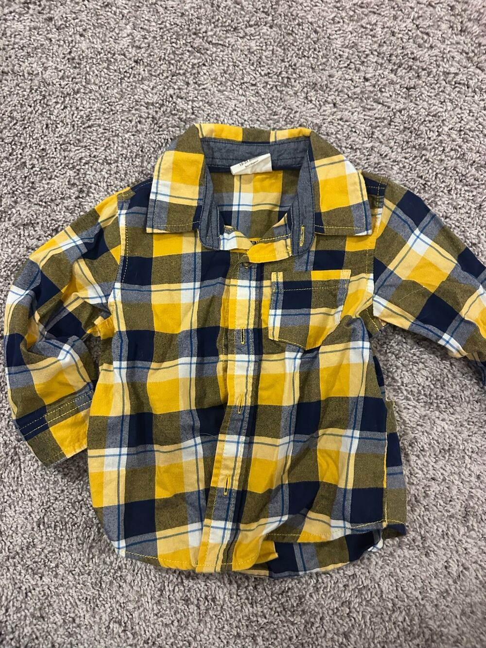 Crazy 8 Toddler Boys Size 18-24M Yellow & Navy Plaid Shirt